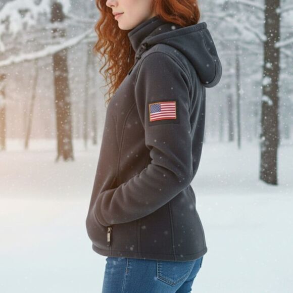 Dewbu Heated Hooded Parka Polar Fleece Jacket XL - 12V Battery & 3 Heat Settings - Picture 2 of 14